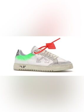 Off-White Low-Top Sneaker in White, Silver & Neon Green